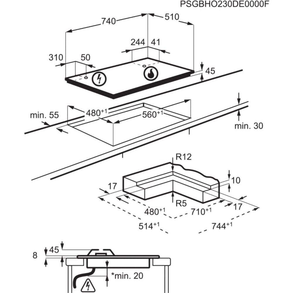 Plita incorporabila AEG HKB75453NB, Gaz, 5 arzatoare, negru