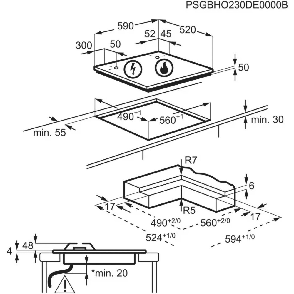Plita incorporabila ELECTROLUX KDI641723K, Gaz + Inductie, 4 arzatoare, Touch Control, negru