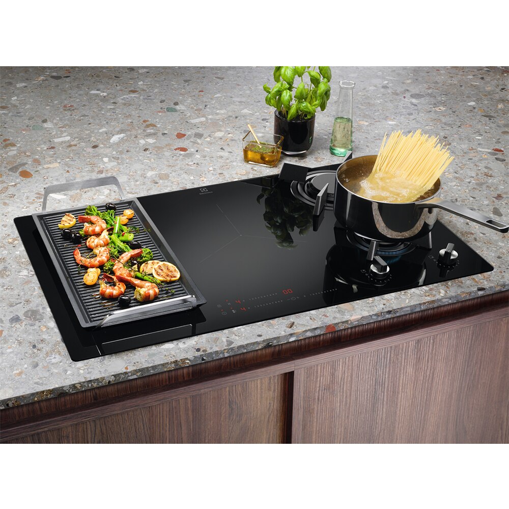 Plita incorporabila ELECTROLUX KDI951723K, Gaz + Inductie, 5 arzatoare, negru