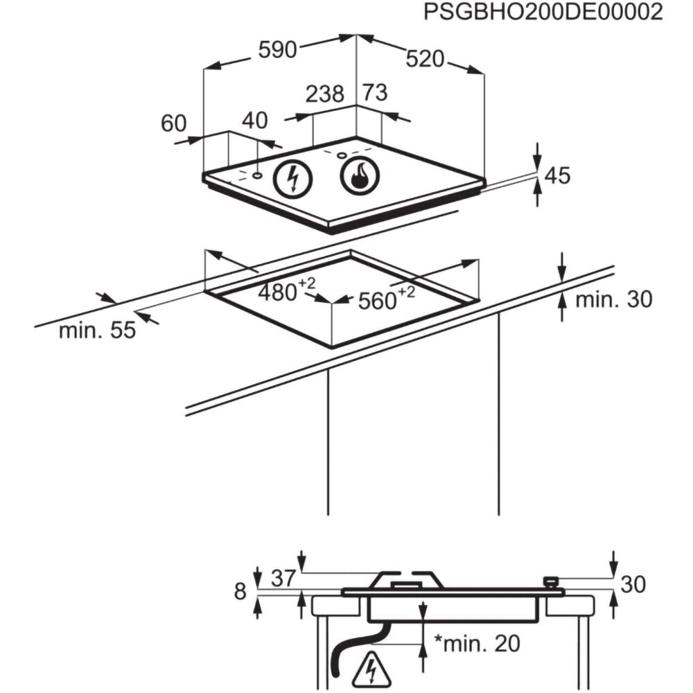 Plita incorporabila ELECTROLUX KGG64362K, Gaz, 4 arzatoare, Wok, negru