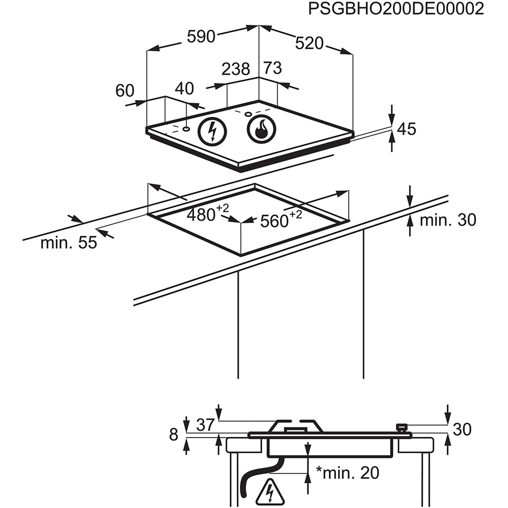 Plita incorporabila ELECTROLUX GG64362W, Gaz, 4 arzatoare, Wok, alb
