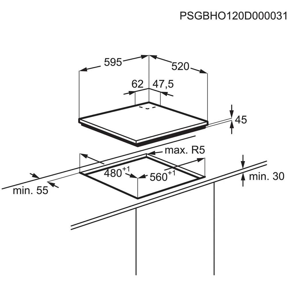 Plita incorporabila ELECTROLUX KGG6456K, Gaz, 4 arzatoare, Wok, negru