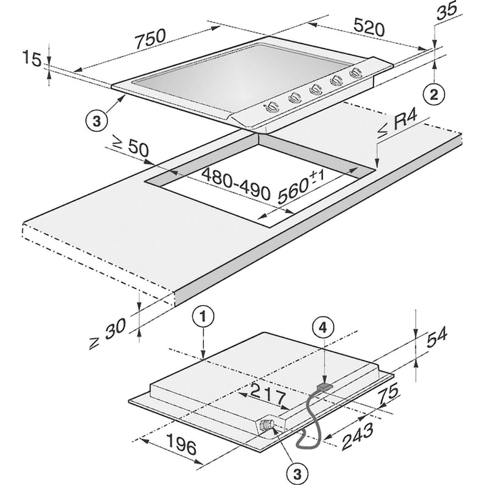 Plita incorporabila MIELE KM 2034, Gaz, 5 arzatoare, Wok, inox