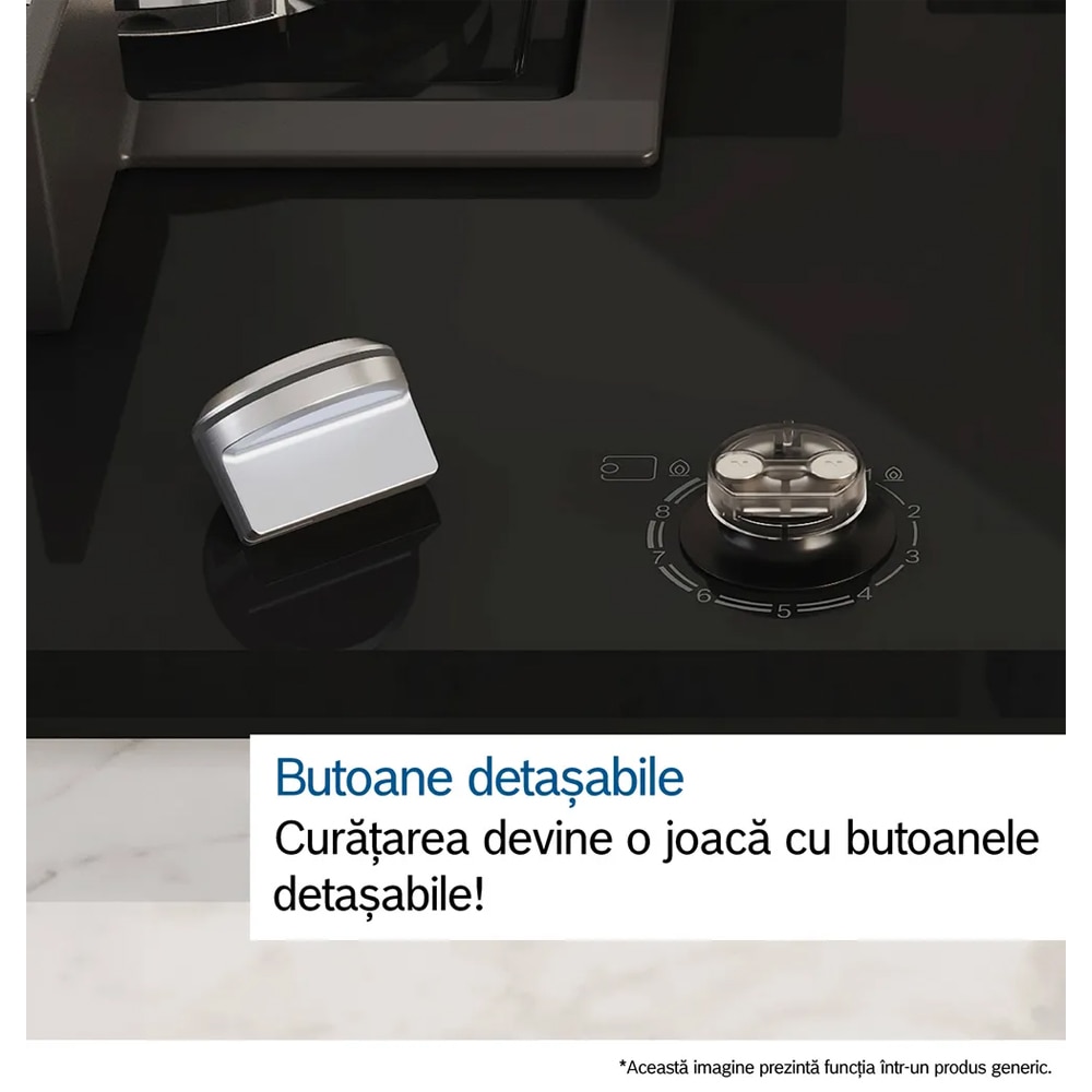 Plita incorporabila BOSCH PPQ7A6I40, Gaz, 5 arzatoare, Wok, negru