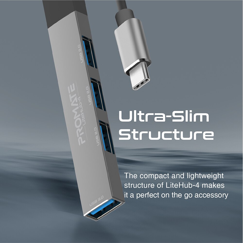 Hub USB PROMATE LiteHub-4, USB 3.0, gri