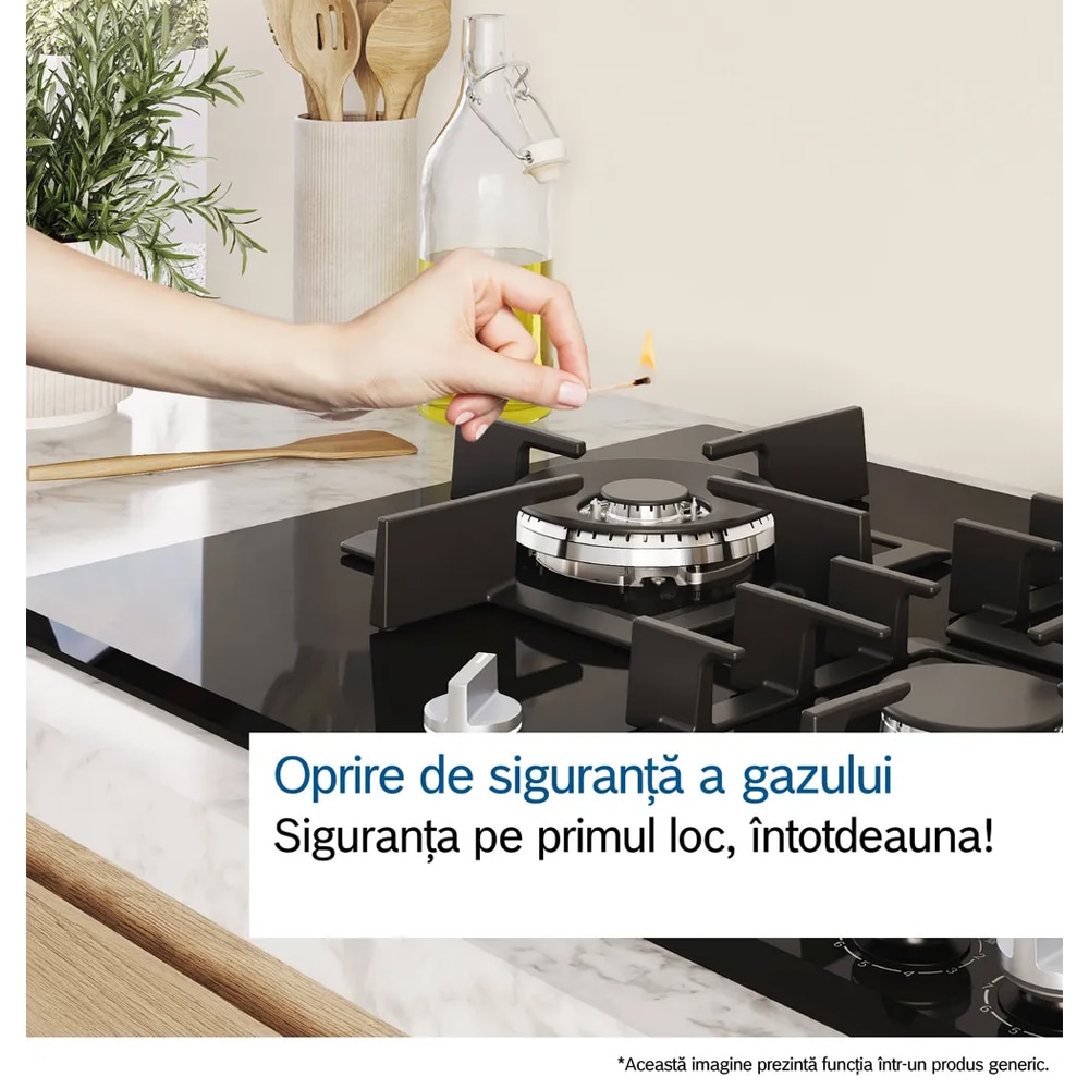 Plita incorporabila BOSCH PRP6A6H40, Gaz, 4 arzatoare, negru