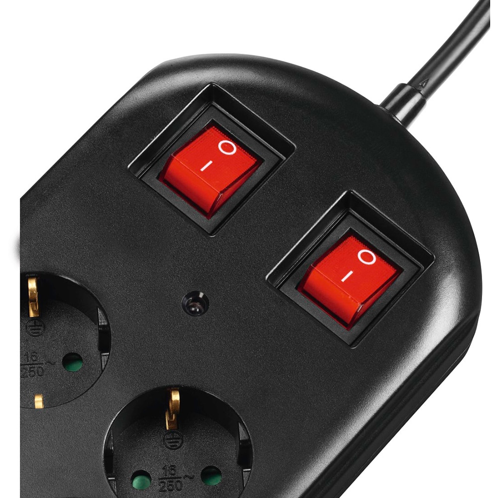 Prelungitor HAMA 137253, 10 prize Schuko, 2m, intrerupator, negru