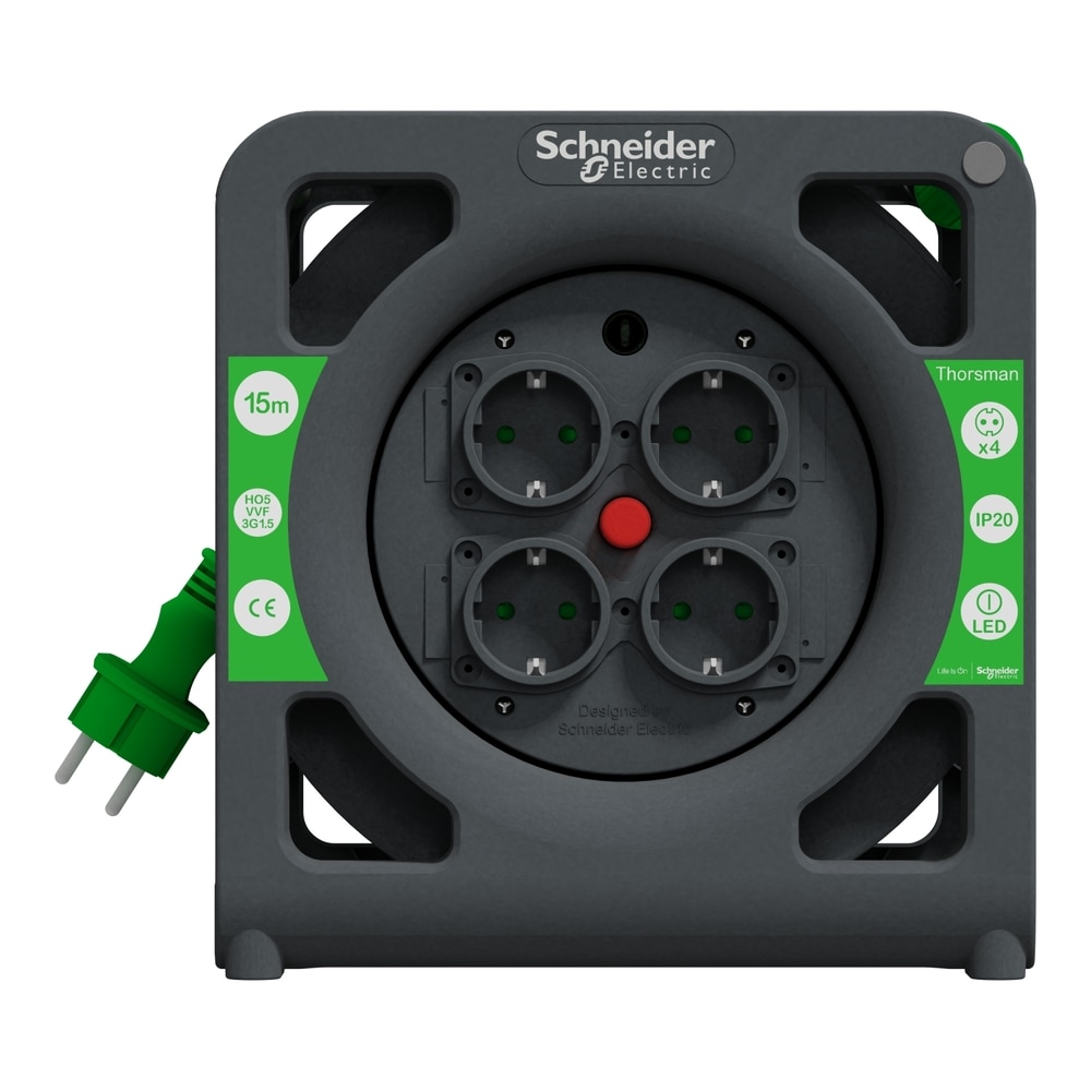 Prelungitor cu tambur SCHNEIDER H05VVF, 1.5mm, 4 prize, 15m