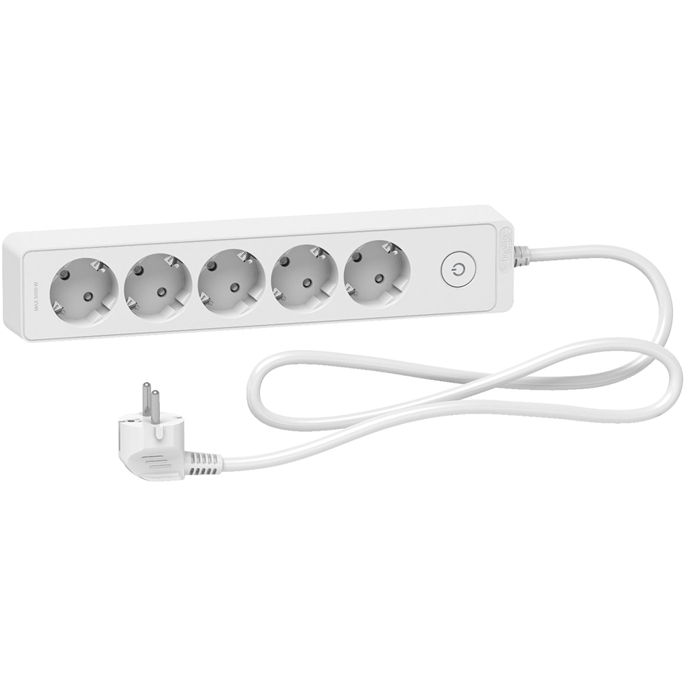 Prelungitor SCHNEIDER Unica ST9451W, 5 prize Schuko, 1.5m, intrerupator, alb