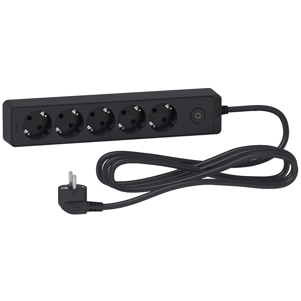 Prelungitor SCHNEIDER Unica SCH-ST9453B, 5 prize Shucko, intrerupator, 3m, antracit