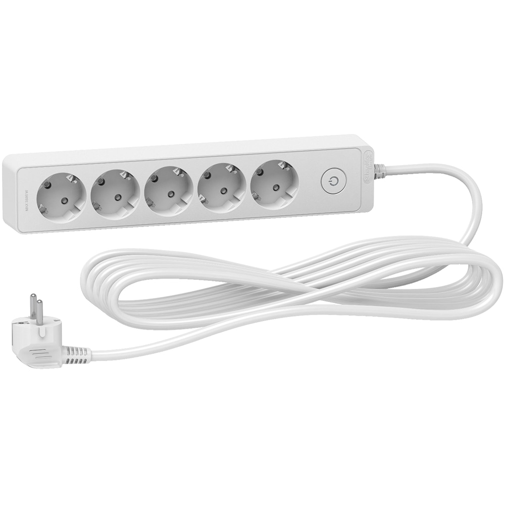 Prelungitor SCHNEIDER Unica ST9455W, 5 prize Schuko, 5m, intrerupator, alb