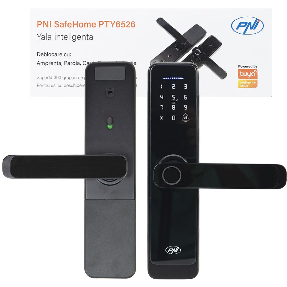Yala inteligenta PNI SafeHome PTY6526, amprenta, cod, tag, aplicatie Tuya Smart