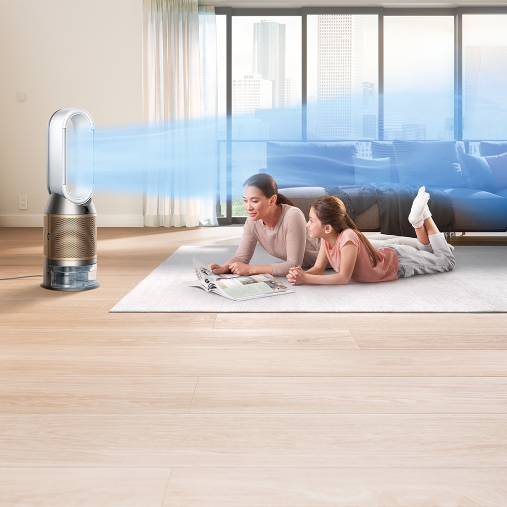 Purificator aer DYSON Pure Humidify Formaldehida PH04, 10 trepte viteza, Wi-Fi, Bluetooth, Hepa, Umidificare, Telecomanda, alb-auriu