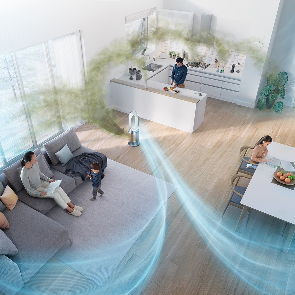 Purificator aer DYSON Pure Humidify Formaldehida PH04, 10 trepte viteza, Wi-Fi, Bluetooth, Hepa, Umidificare, Telecomanda, alb-auriu