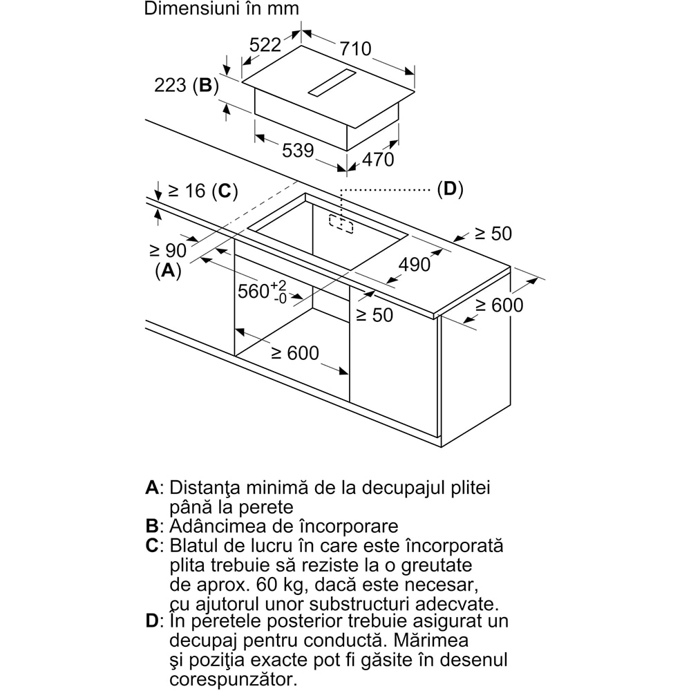Plita incorporabila cu hota integrata BOSCH PVQ731H26E, Inductie, 4 arzatoare, Touch control, negru