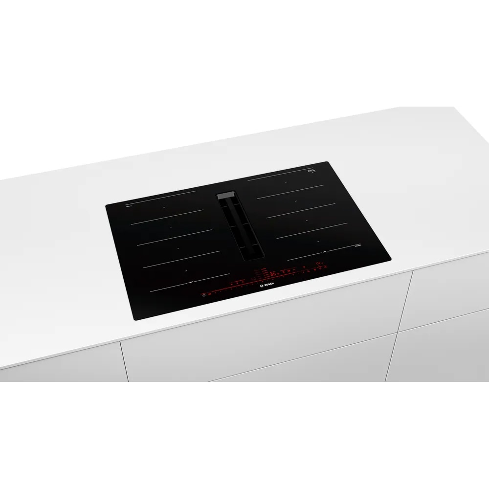 Plita incorporabila cu hota integrata BOSCH PXX801D67E, Inductie, 4 arzatoare, Touch control, negru