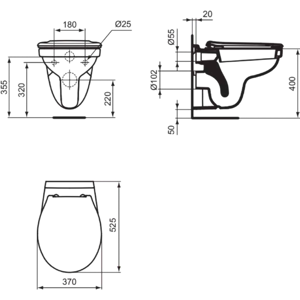 Vas WC IDEAL STANDARD Alpha R034801, ceramica, evacuare orizontala, 37 x 52.5 x 40 cm, alb
