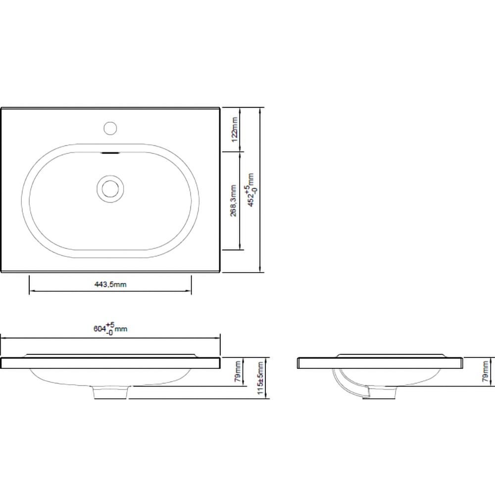 Lavoar incorporabil GoodHome Cavally, rasina, 60 x 45 cm, alb