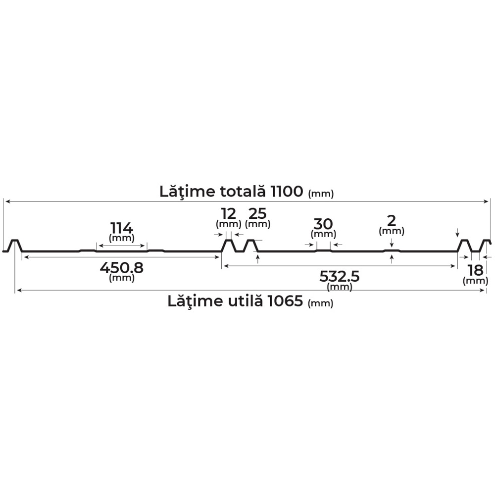 Tigla metalica BILKA RetroDuo, gri mat (RAL 7024), 0.5 mm, 100 x 110 cm