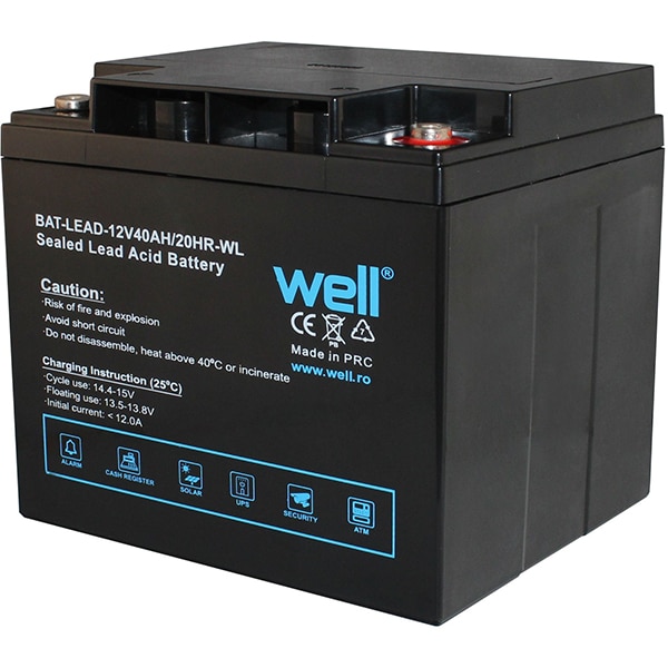 Acumulator plumb acid WELL BAT-LEAD-12V40AH-WL, 12V, 40 Ah