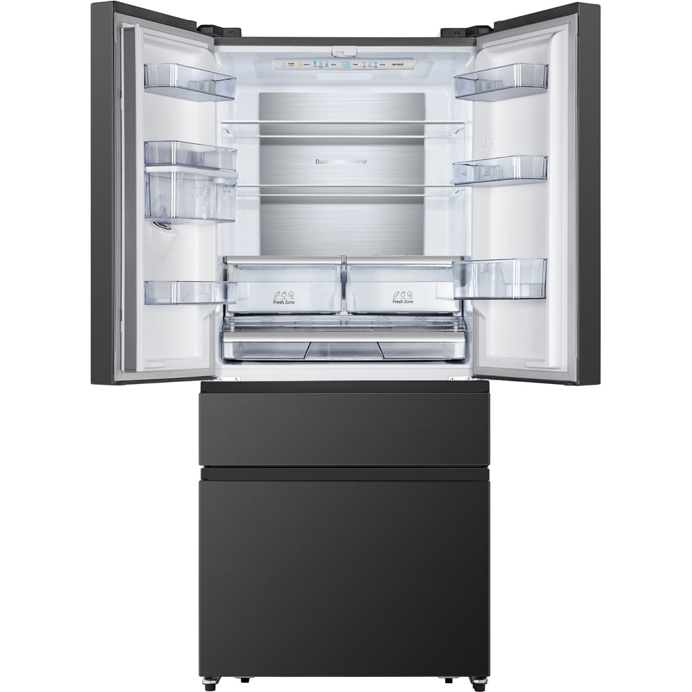 Side by Side HISENSE RF540N4WFE, Total No Frost, 480 l, H 182 cm, Clasa E, Dozator apa, negru
