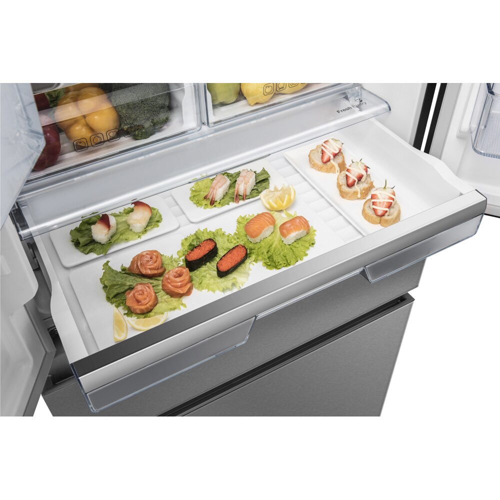 Side by Side HISENSE RF540N4WIE, Total No Frost, 480 l, H 182 cm, Clasa E, Dozator apa, inox