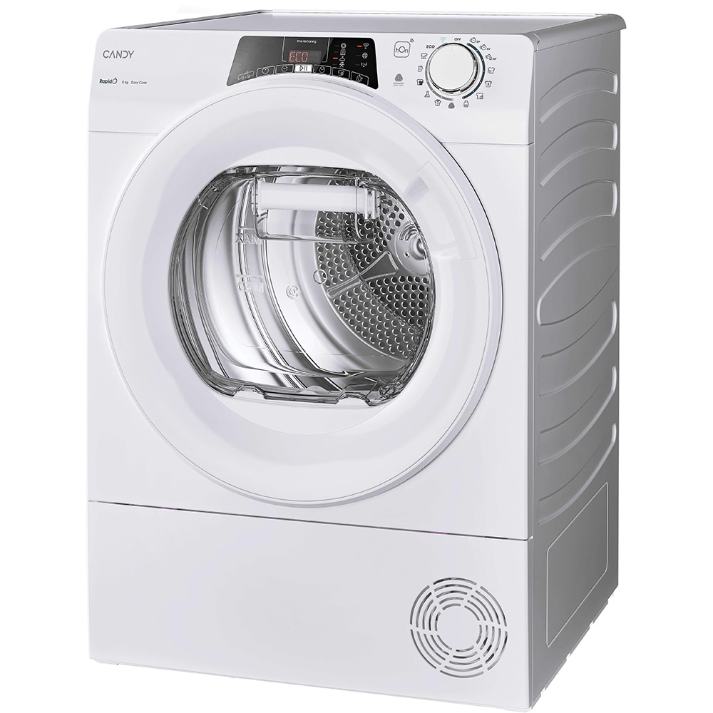 Uscator de rufe CANDY RO EH8N2TE-S, Pompa de caldura, 8 kg, 14 programe, Clasa D, Wi-Fi, alb