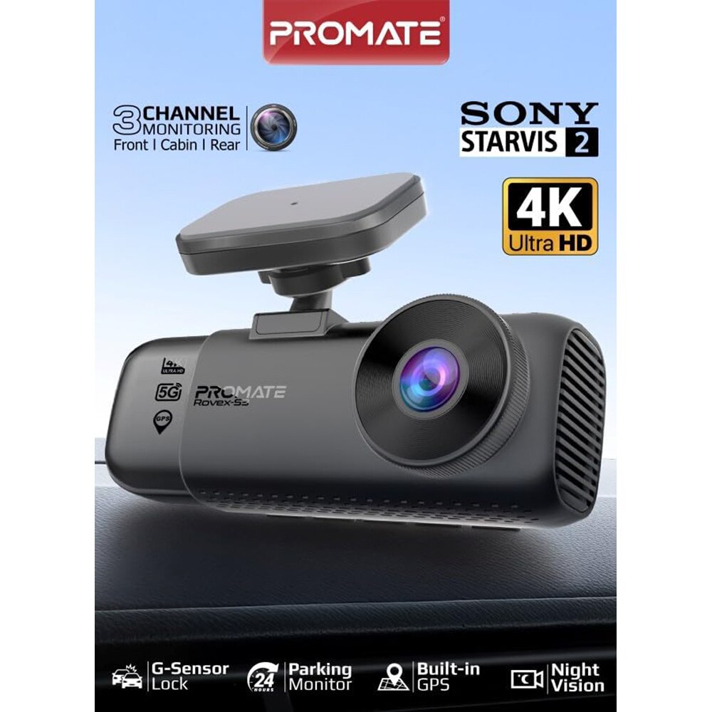 Camera auto tripla DVR PROMATE ROVEX-S3, GPS, 4K, G-Senzor, negru