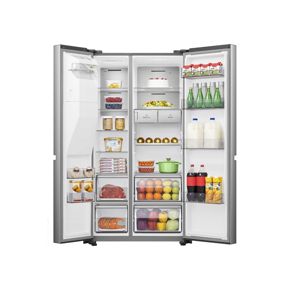 Side by Side HISENSE RS818N4TIE, Total No Frost, 632 l, H 179 cm, Clasa E, Dozator apa, Wi-Fi, argintiu