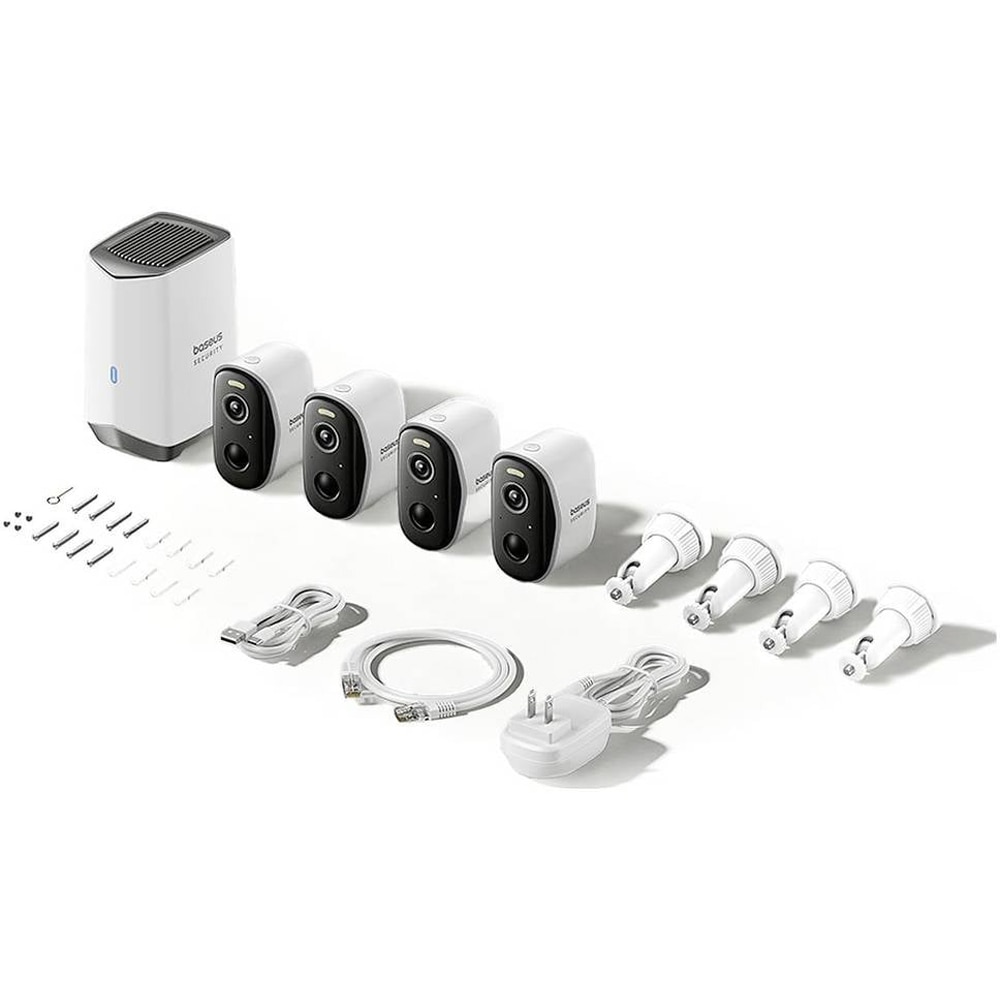 Kit de supraveghere video BASEUS Security N1 Plus Homestation, 4 camere, 2K, Wi-Fi, IP67, 16 canale, alb