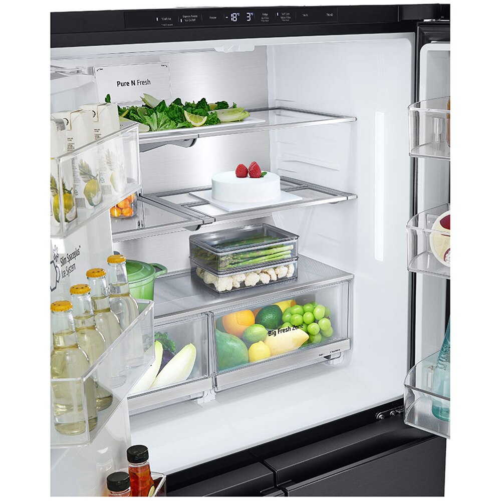 Side by Side LG GMG960EVEE, No Frost, InstaView, 638 l, H 179 cm, Clasa E, Dozator apa, negru