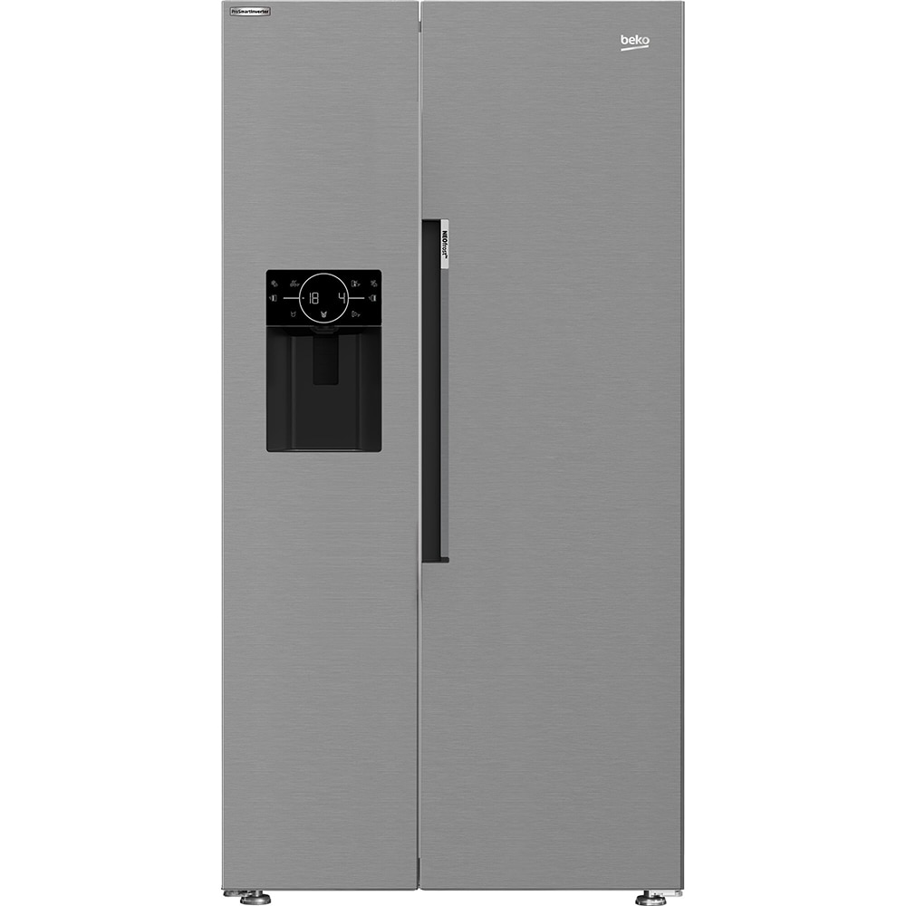 Side by Side BEKO GN162340XBN, No Frost, 578 l, H 179 cm, Clasa E, Dozator apa, argintiu
