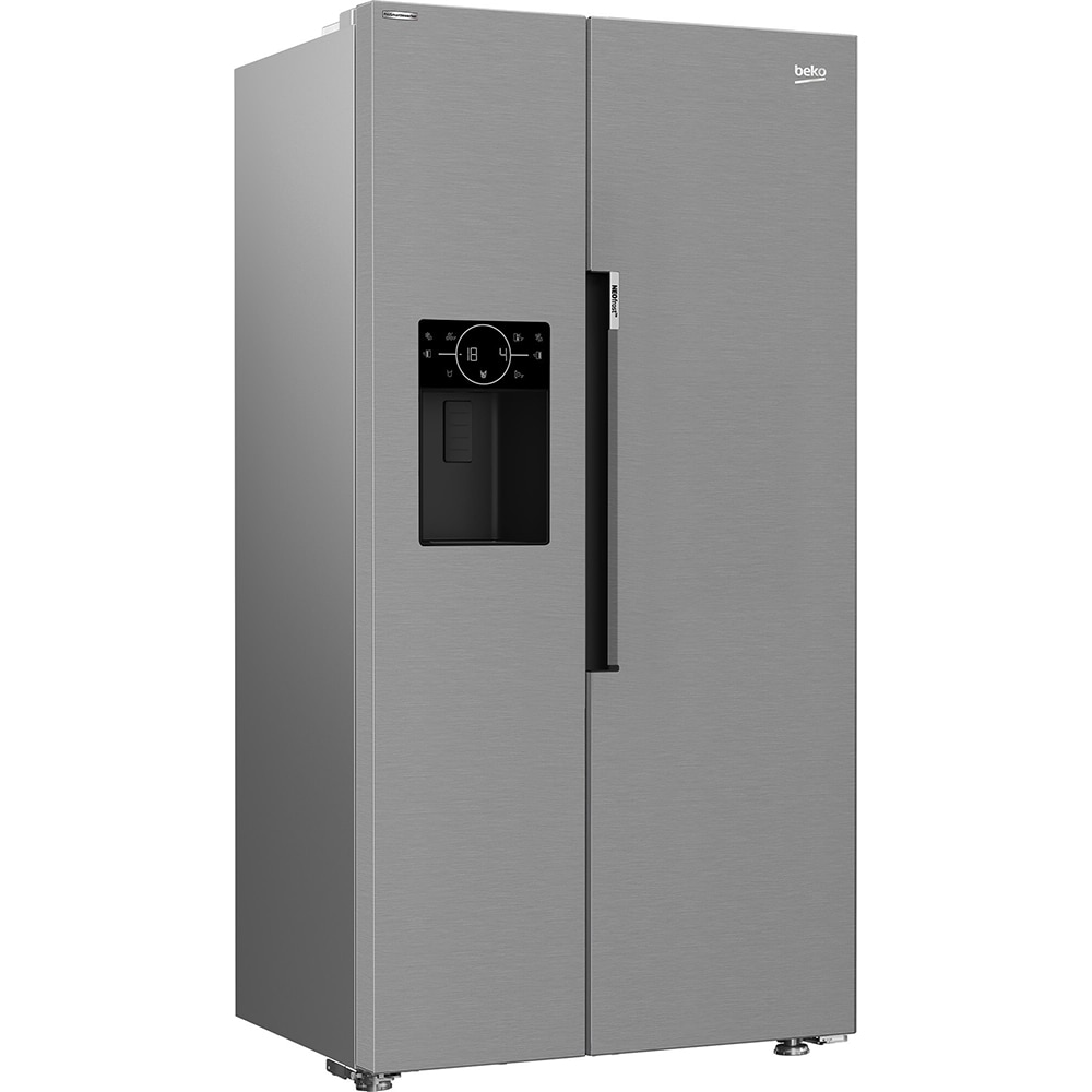 Side by Side BEKO GN162340XBN, No Frost, 578 l, H 179 cm, Clasa E, Dozator apa, argintiu