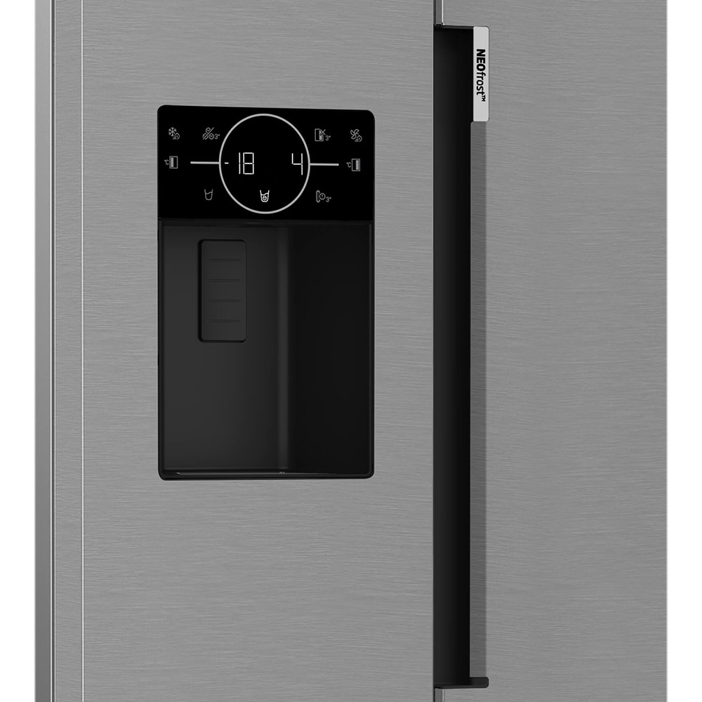 Side by Side BEKO GN162340XBN, No Frost, 578 l, H 179 cm, Clasa E, Dozator apa, argintiu