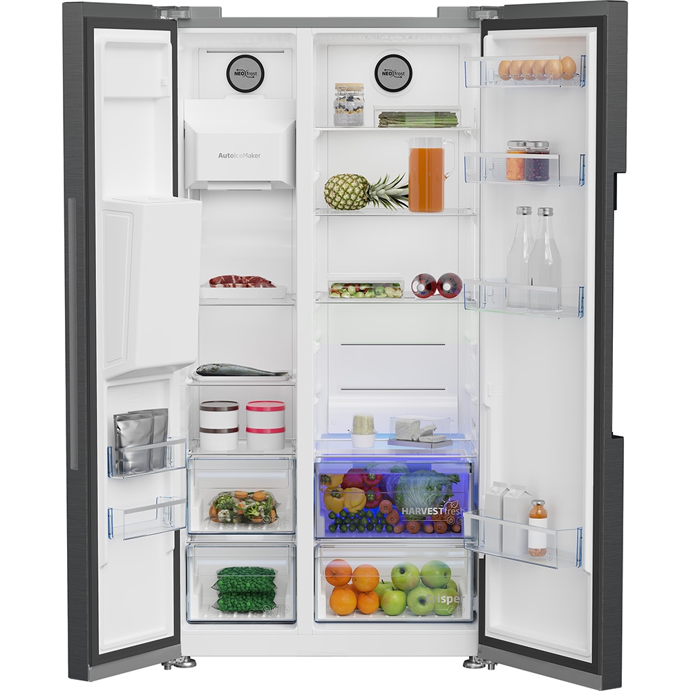 Side by Side BEKO GN162340XBRN, No Frost, 571 l, H 179 cm, Clasa E, Dozator apa, dark inox