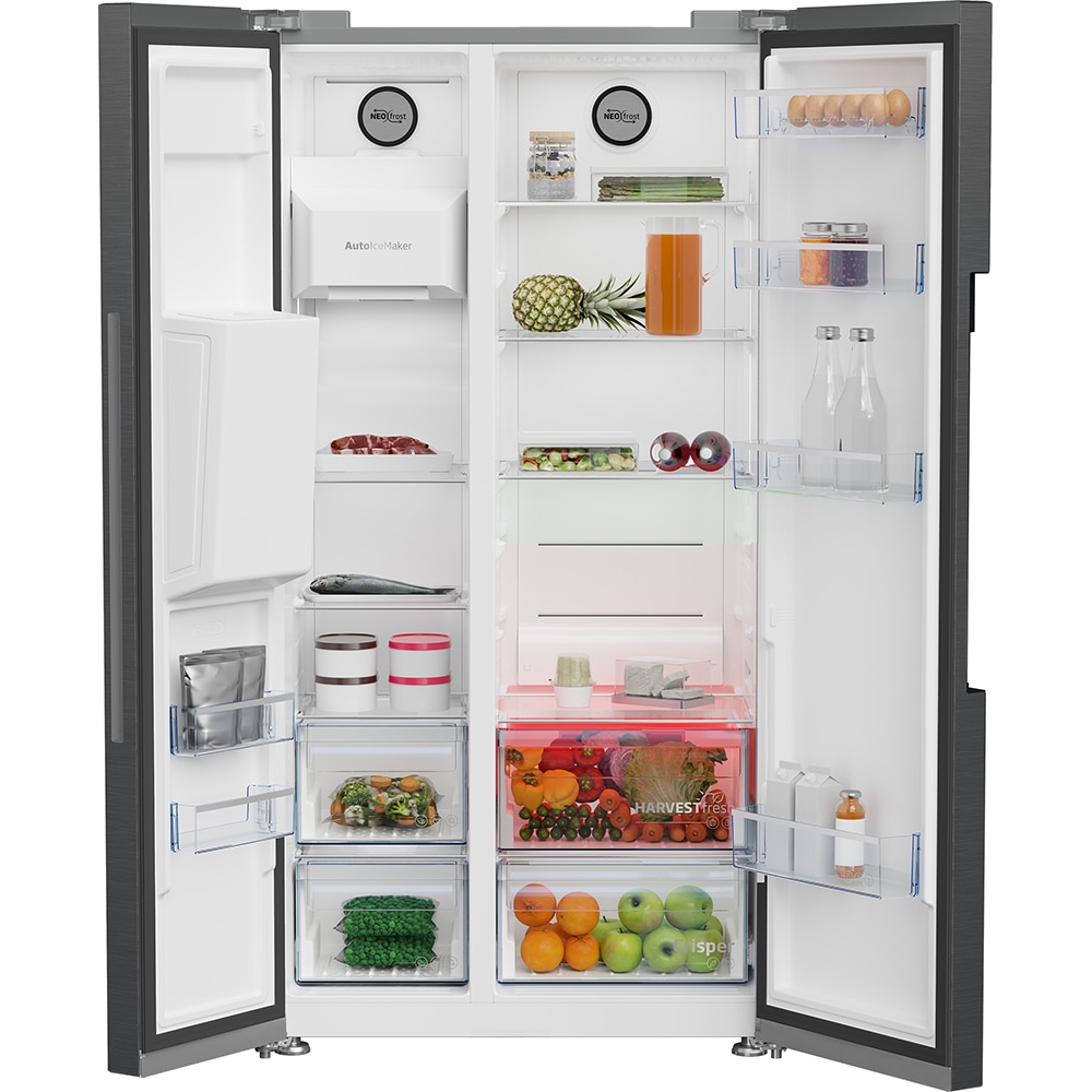 Side by Side BEKO GN162340XBRN, No Frost, 571 l, H 179 cm, Clasa E, Dozator apa, dark inox