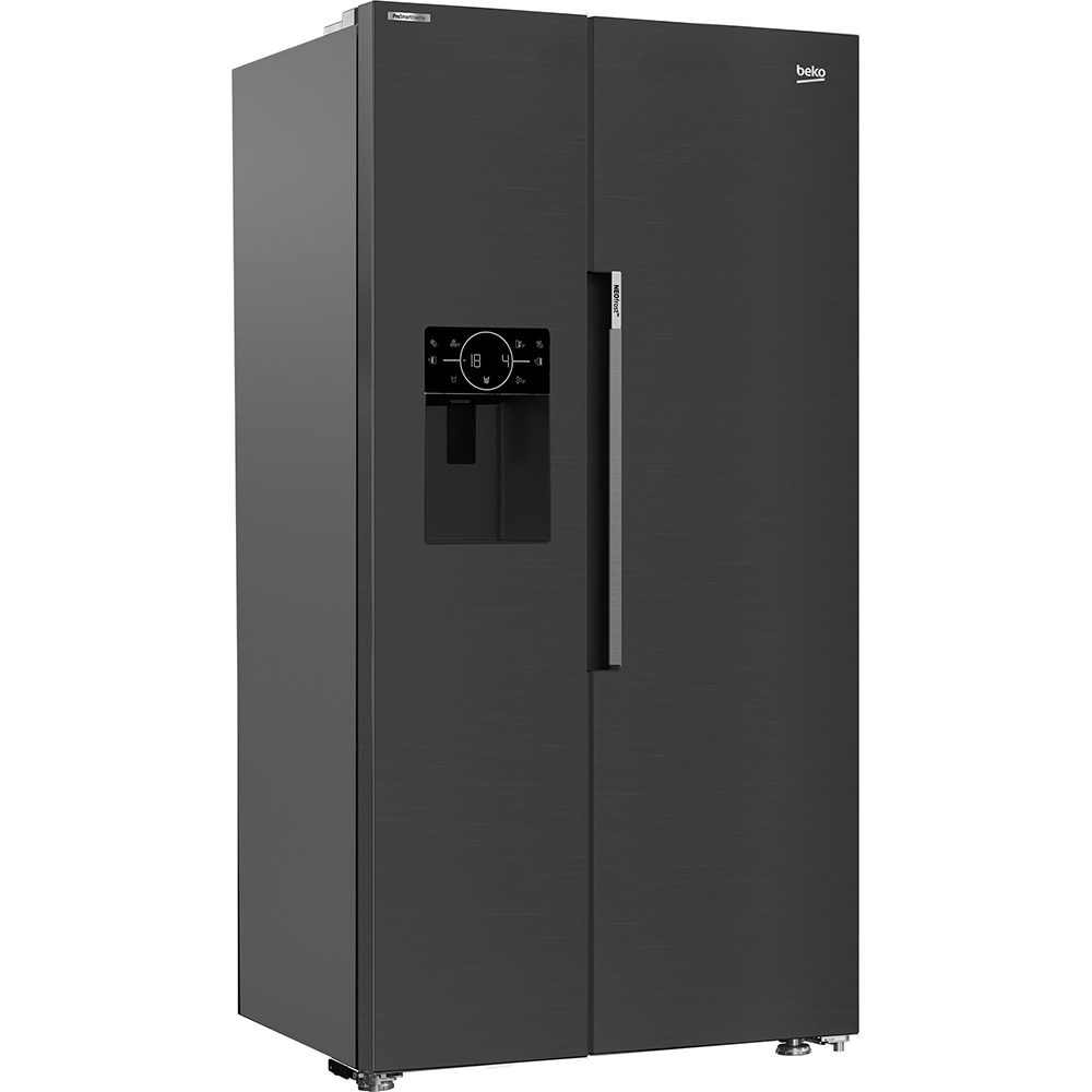 Side by Side BEKO GN162340XBRN, No Frost, 571 l, H 179 cm, Clasa E, Dozator apa, dark inox