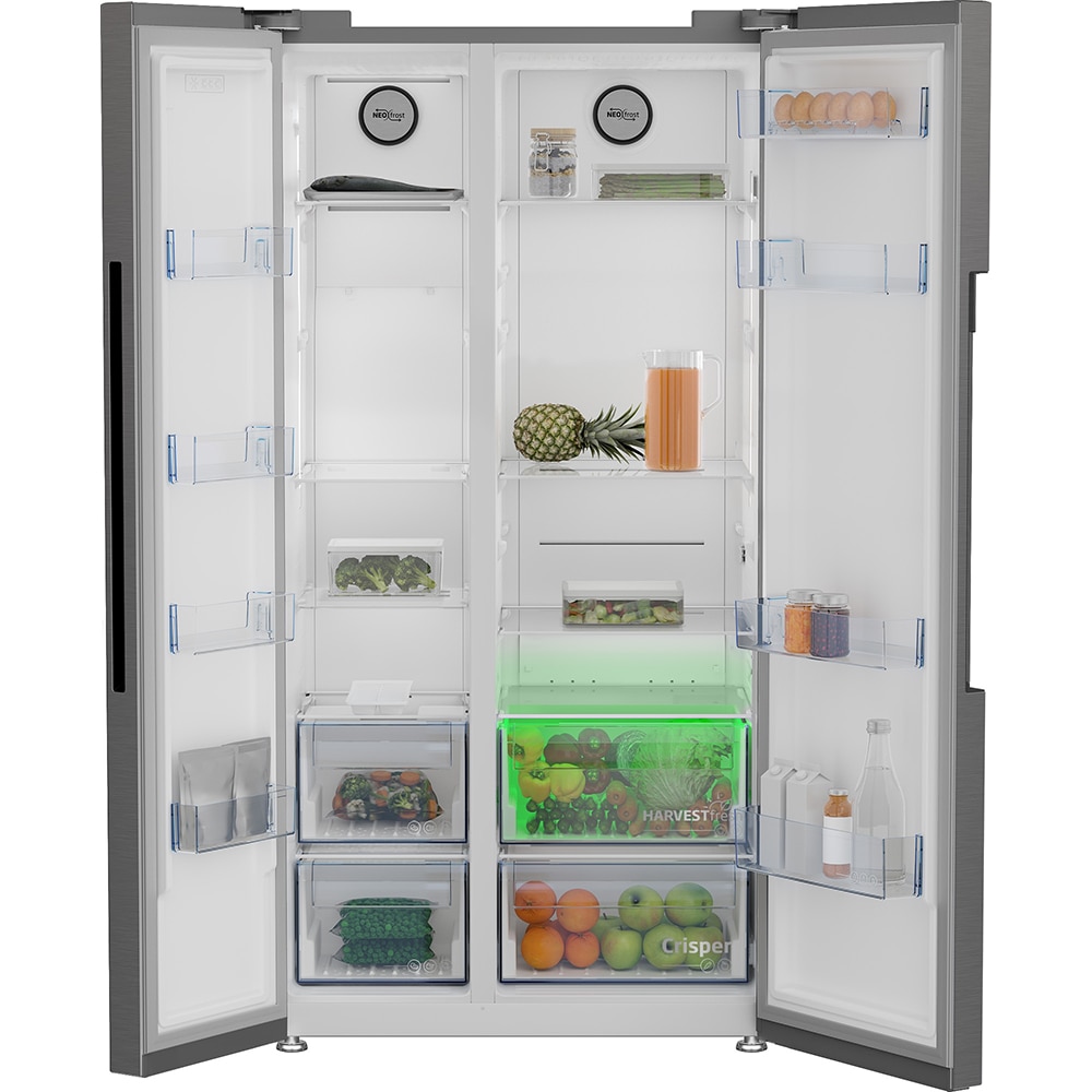 Side by Side BEKO GN163141XBN, No Frost, 593 l, H 179 cm, Clasa E, argintiu