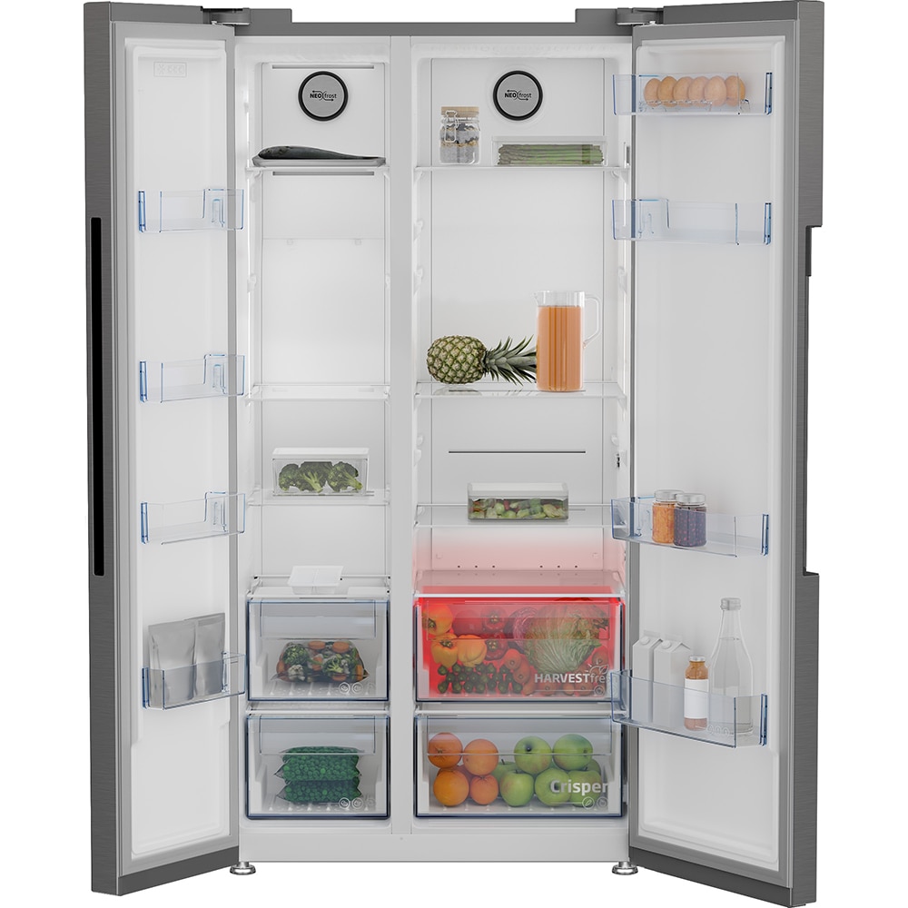 Side by Side BEKO GN163141XBN, No Frost, 593 l, H 179 cm, Clasa E, argintiu