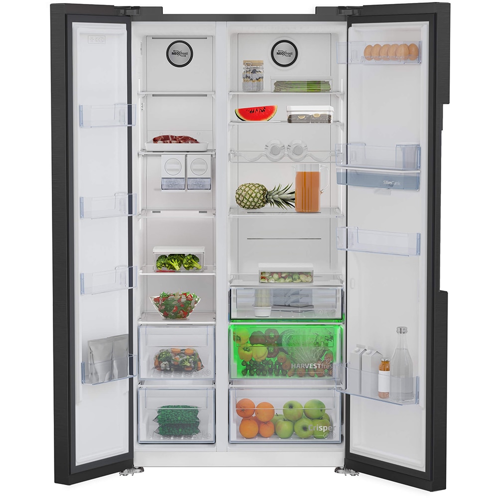 Side by Side BEKO GN163241DXBRN, NeoFrost Dual Cooling, 576 l, H 179 cm, Clasa E, dark inox