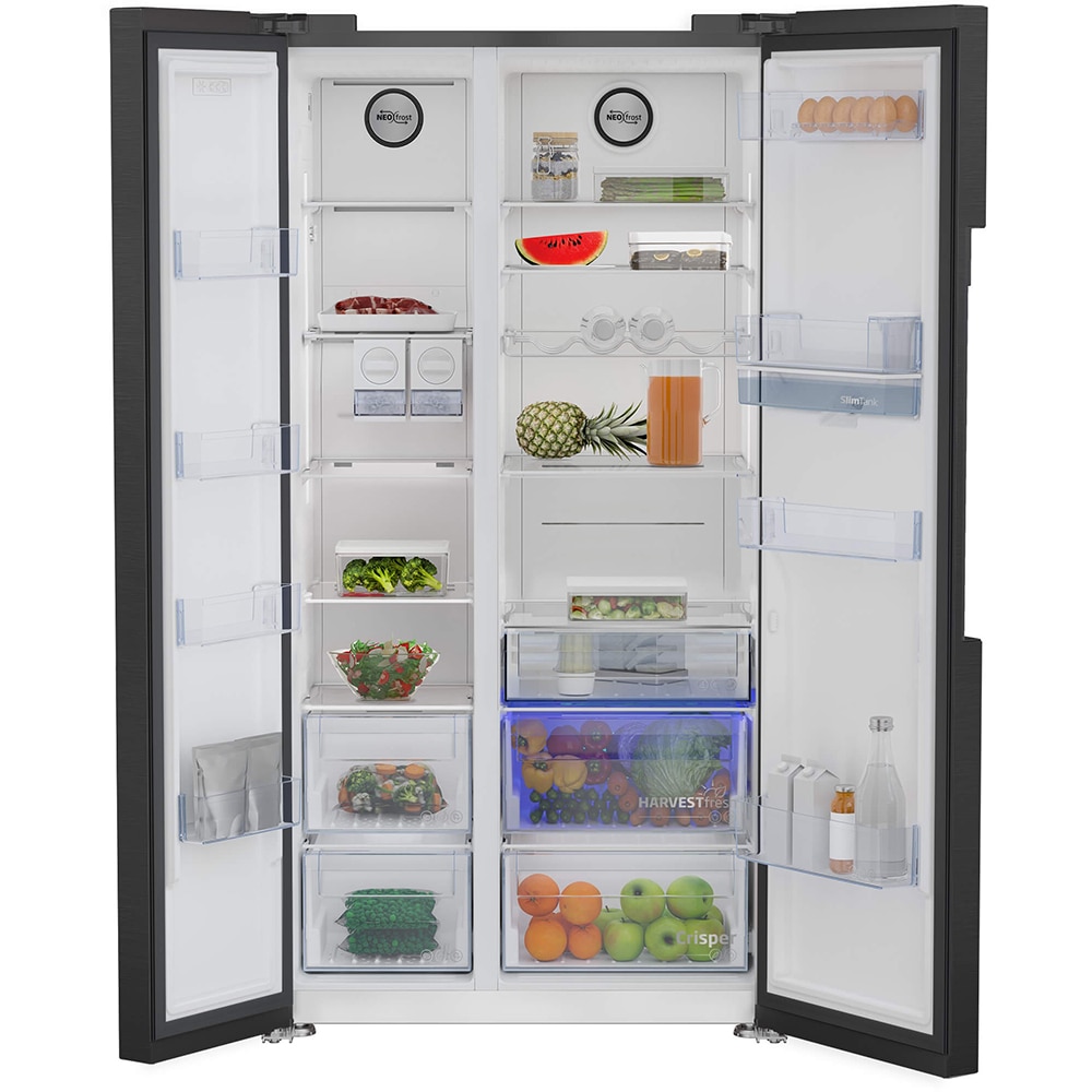 Side by Side BEKO GN163241DXBRN, NeoFrost Dual Cooling, 576 l, H 179 cm, Clasa E, dark inox