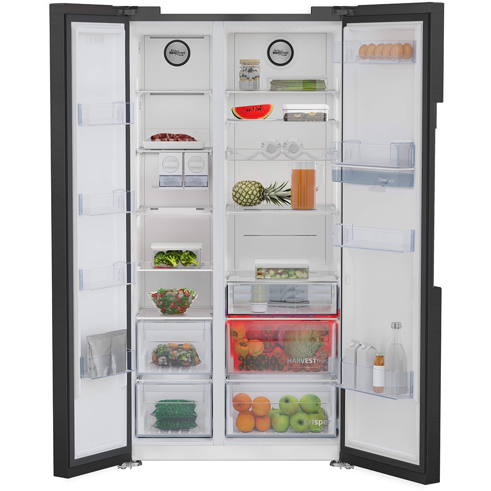 Side by Side BEKO GN163241DXBRN, NeoFrost Dual Cooling, 576 l, H 179 cm, Clasa E, dark inox