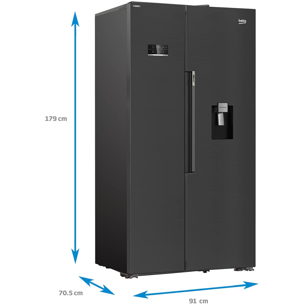 Side by Side BEKO GN163241DXBRN, NeoFrost Dual Cooling, 576 l, H 179 cm, Clasa E, dark inox