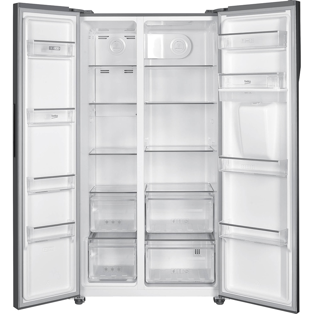 Side by Side BEKO GNO5322WDXPN, No Frost, 529 l, H 177 cm, Clasa E, Dozator apa, inox