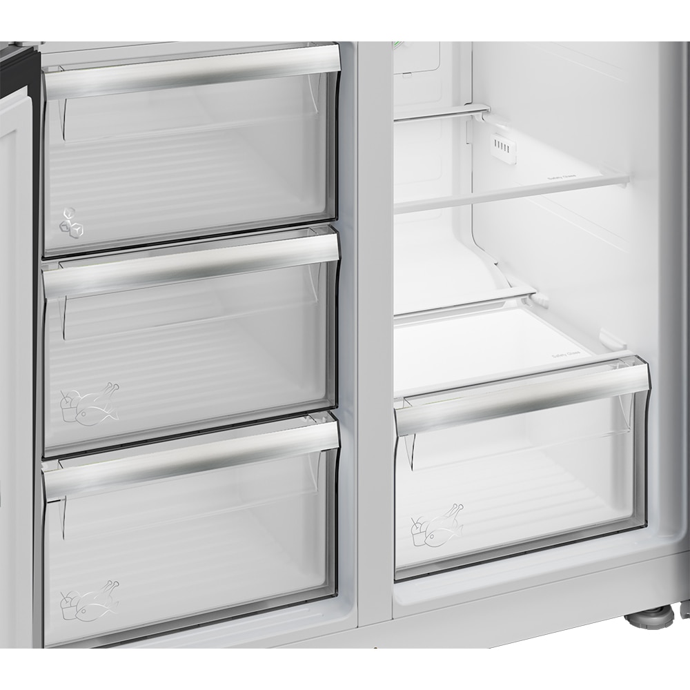 Side by Side GRUNDIG GQN21245GBN, No Frost, 572 l, H 182 cm, Clasa E, sticla neagra