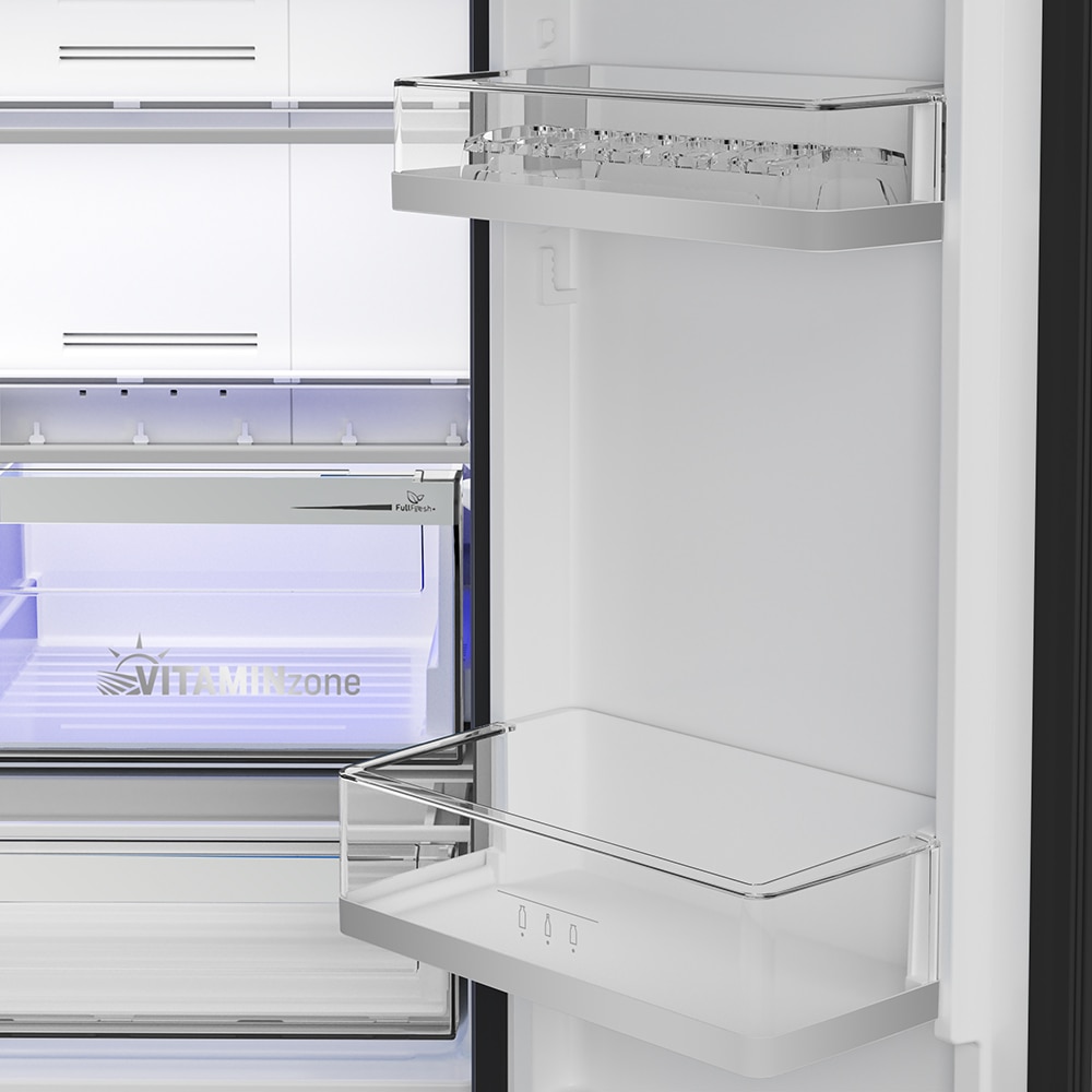 Side by Side GRUNDIG GQN21245GBN, No Frost, 572 l, H 182 cm, Clasa E, sticla neagra