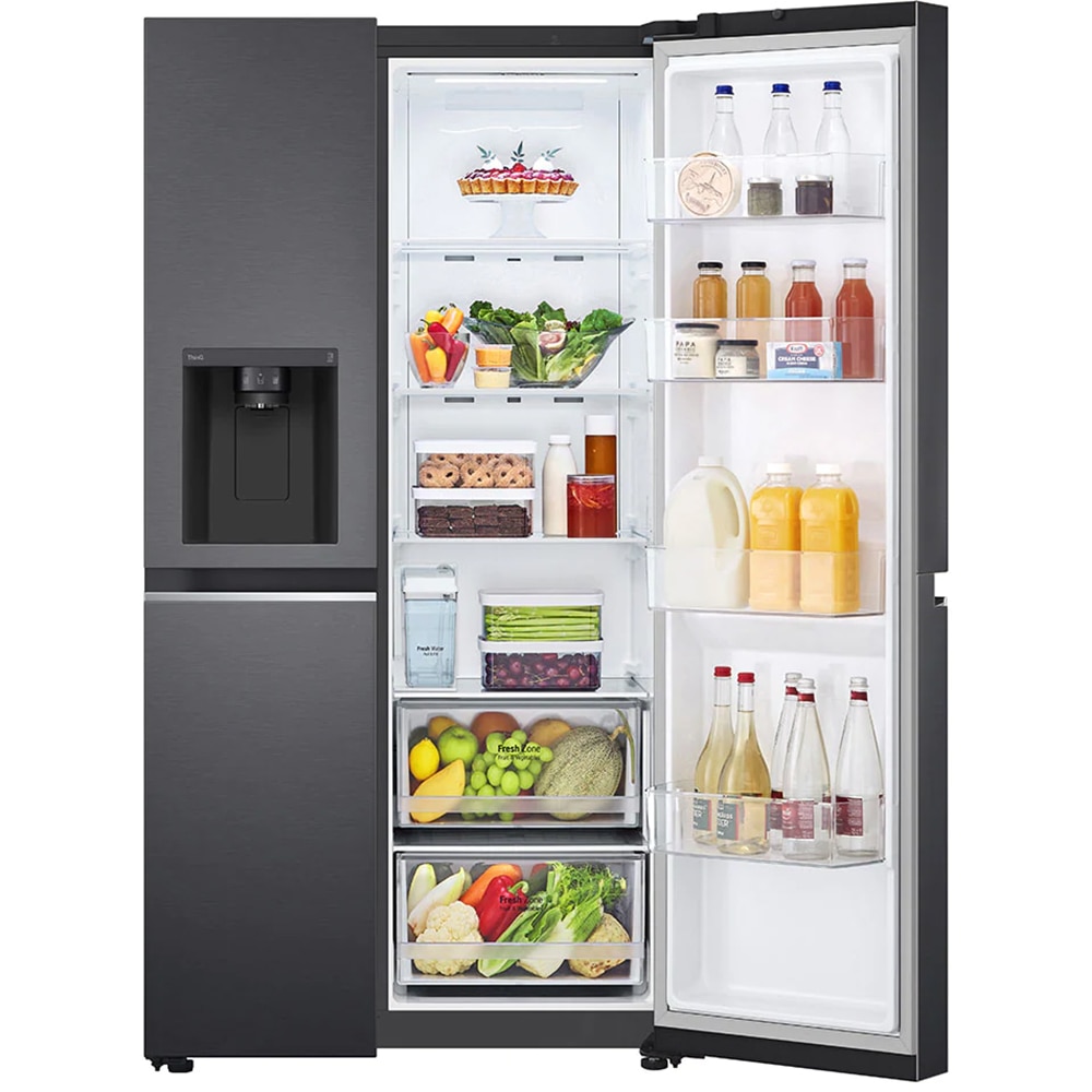 Side by Side LG GSLV71MCTD, No Frost, 635 l, H 179 cm, Clasa D, Dozator apa, negru