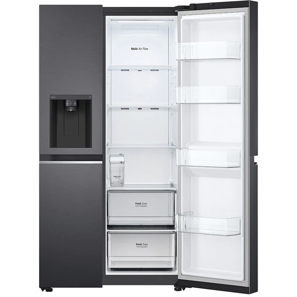Side by Side LG GSLV71MCTD, No Frost, 635 l, H 179 cm, Clasa D, Dozator apa, negru