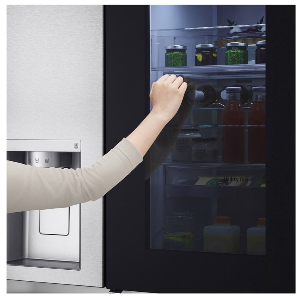 Side by Side LG GSXV91MBAE, No Frost, InstaView, 635 l, H 179 cm, Clasa E, Dozator apa, argintiu