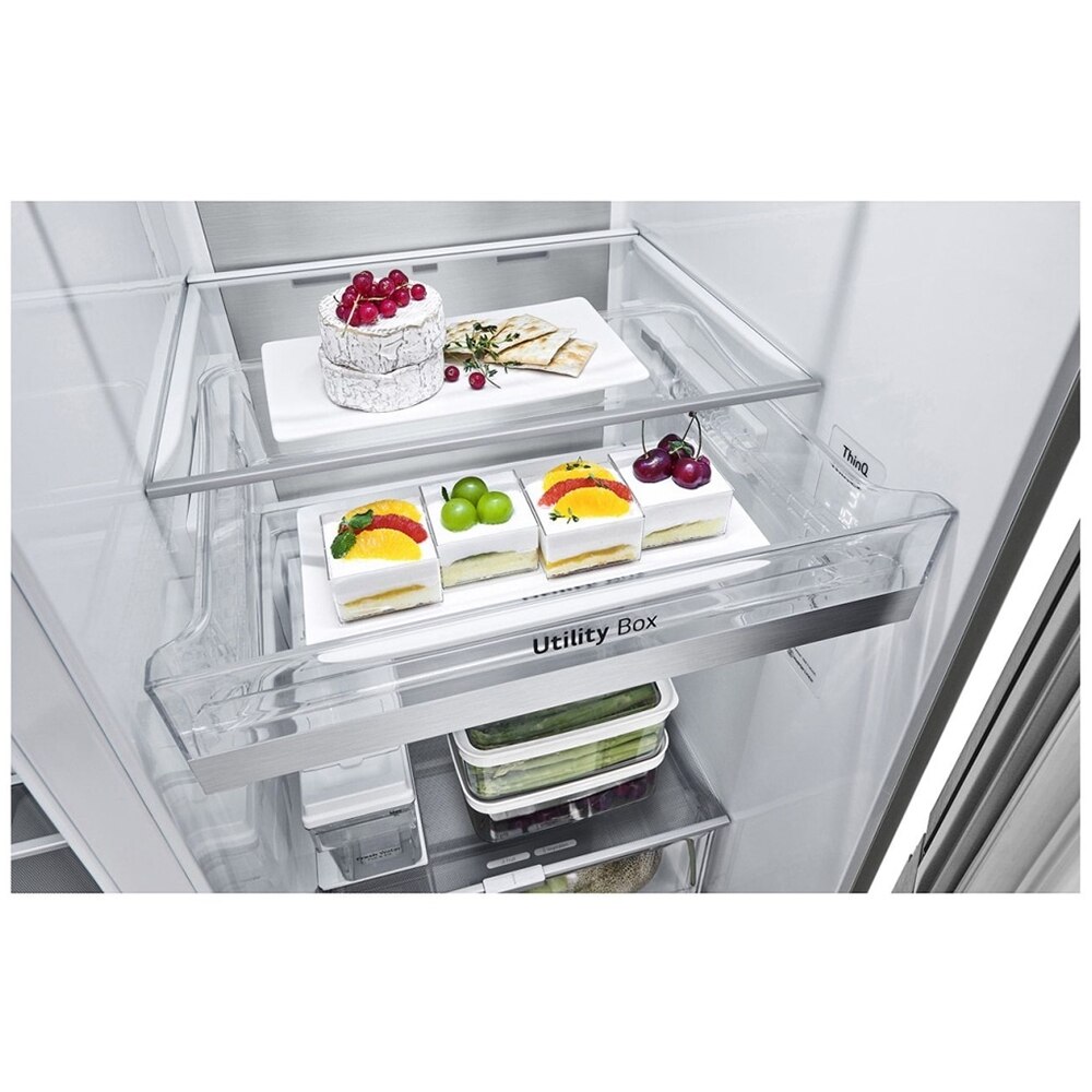 Side by Side LG GSXV91MBAE, No Frost, InstaView, 635 l, H 179 cm, Clasa E, Dozator apa, argintiu